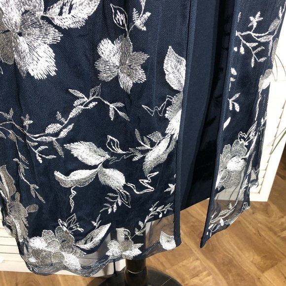 Connected Apparel Dress Floral Embroidered Mesh Jacket Navy White 12 - Picture 7 of 12